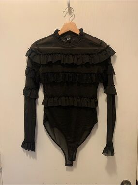 Forever 21 Black Sheer Ruffle Top